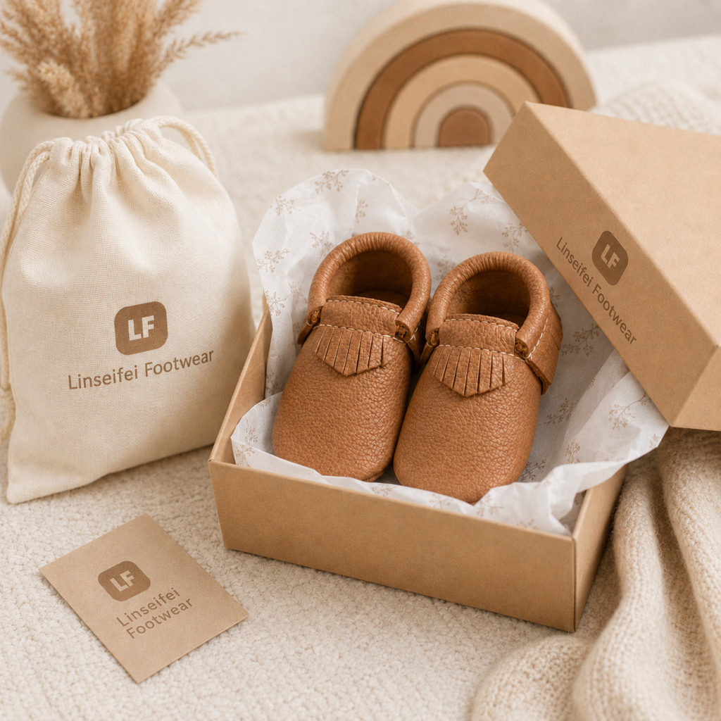 Private label packaging for baby moccasins