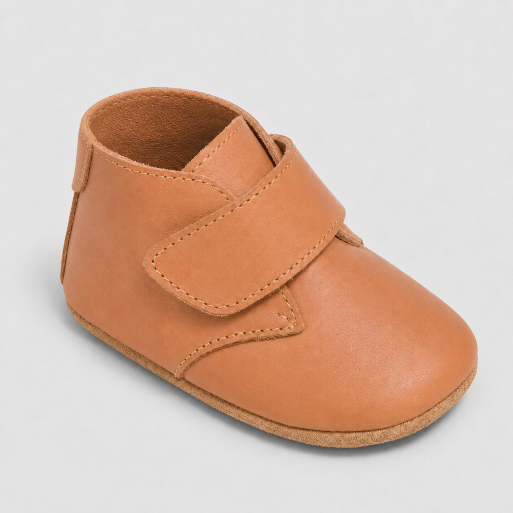 Leather baby booties front view